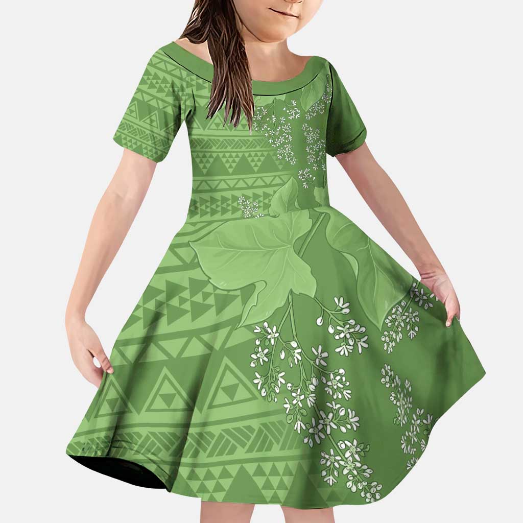 Hawaii Molokai Island Kukui Nut Flowers Family Matching Puletasi and Hawaiian Shirt Tribal Kakau Pattern