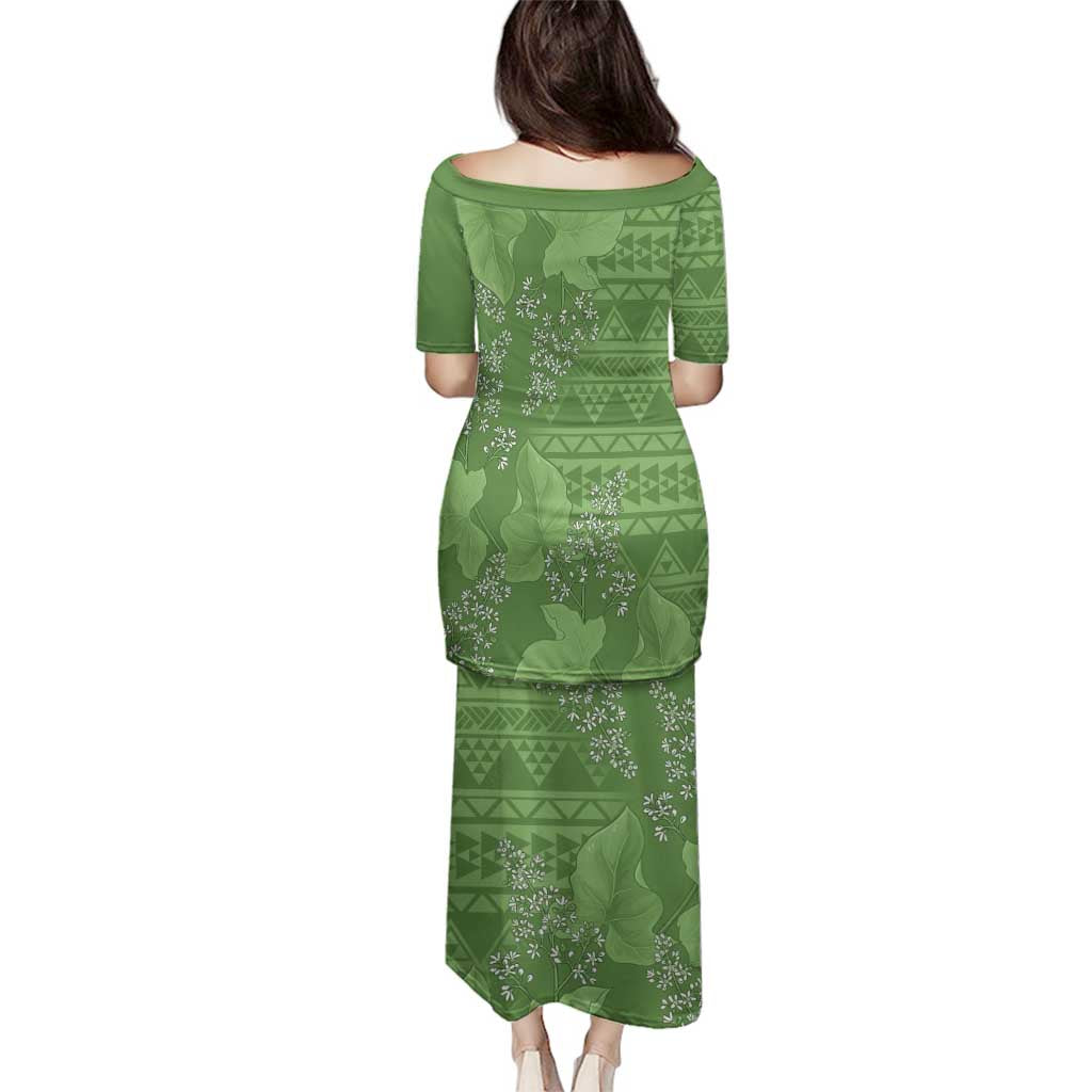 Hawaii Molokai Island Kukui Nut Flowers Family Matching Puletasi and Hawaiian Shirt Tribal Kakau Pattern