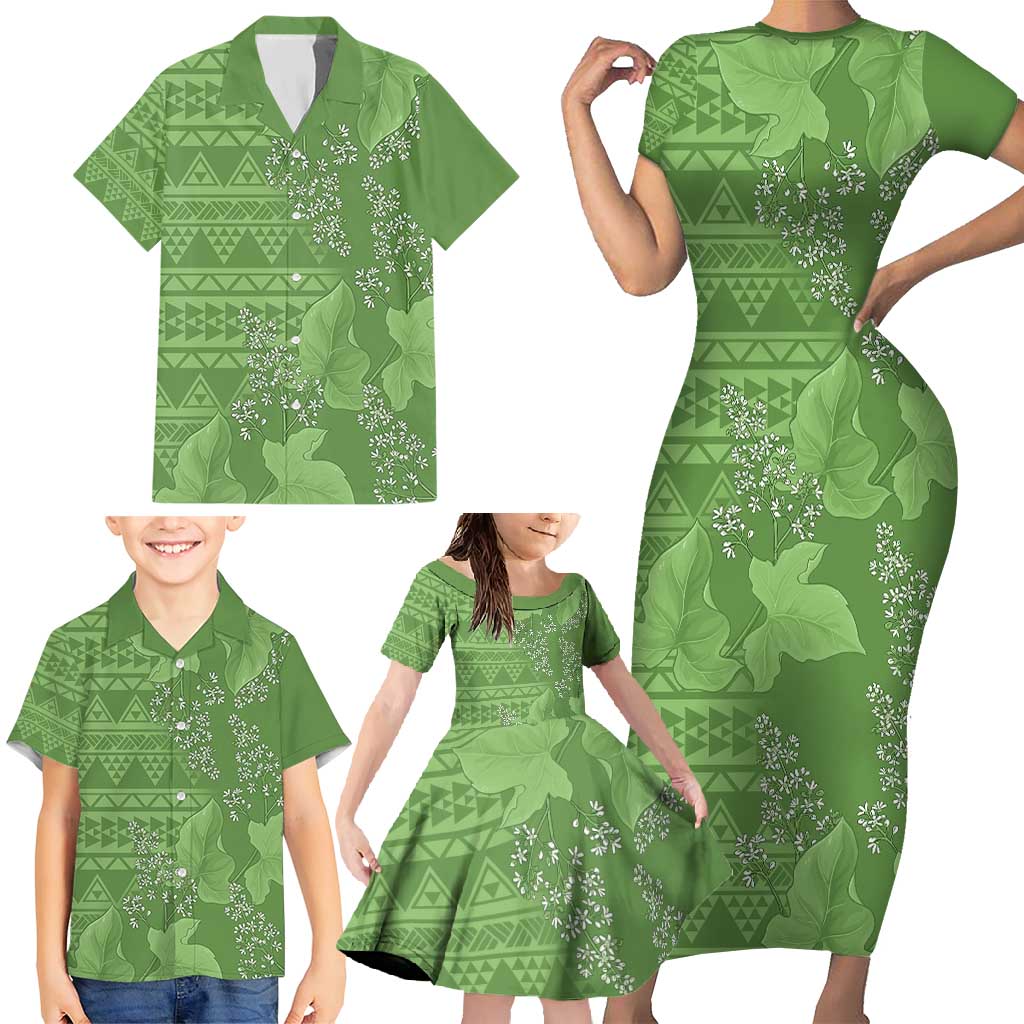 Hawaii Molokai Island Kukui Nut Flowers Family Matching Short Sleeve Bodycon Dress and Hawaiian Shirt Tribal Kakau Pattern LT9 - Polynesian Pride