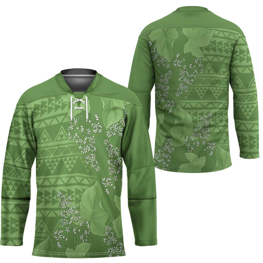 Hawaii Molokai Island Kukui Nut Flowers Hockey Jersey Tribal Kakau Pattern - Polynesian Pride