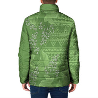 Hawaii Molokai Island Kukui Nut Flowers Padded Jacket Tribal Kakau Pattern - Polynesian Pride