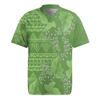 Hawaii Molokai Island Kukui Nut Flowers Rugby Jersey Tribal Kakau Pattern LT9 Green - Polynesian Pride