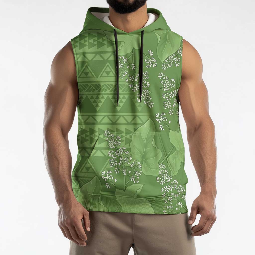 Hawaii Molokai Island Kukui Nut Flowers Sleeveless Hoodie Tribal Kakau Pattern - Polynesian Pride