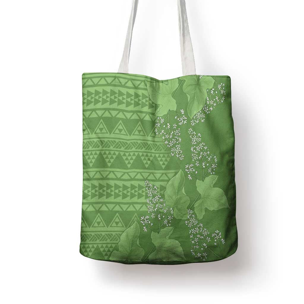 Hawaii Molokai Island Kukui Nut Flowers Tote Bag Tribal Kakau Pattern - Polynesian Pride