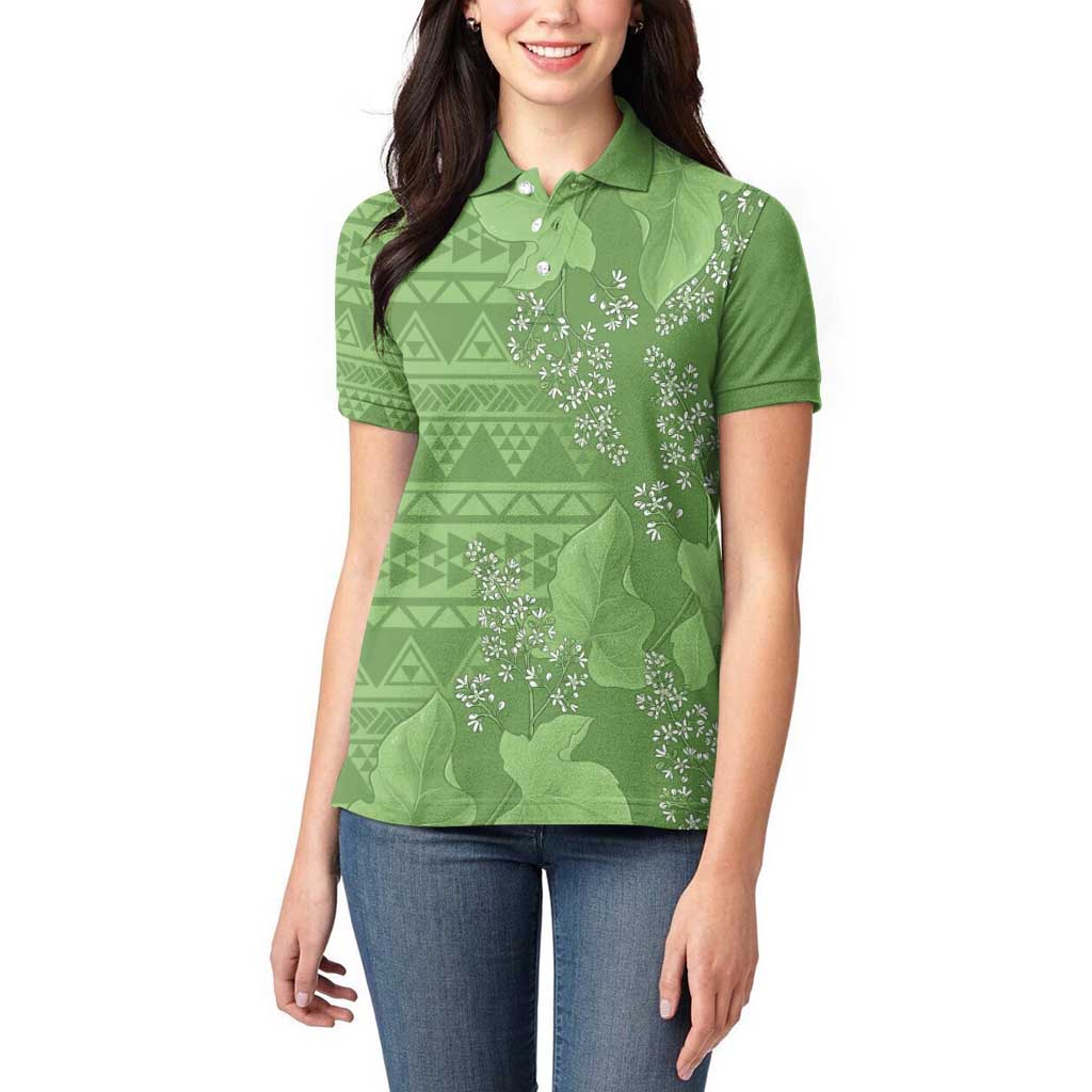 Hawaii Molokai Island Kukui Nut Flowers Women Polo Shirt Tribal Kakau Pattern