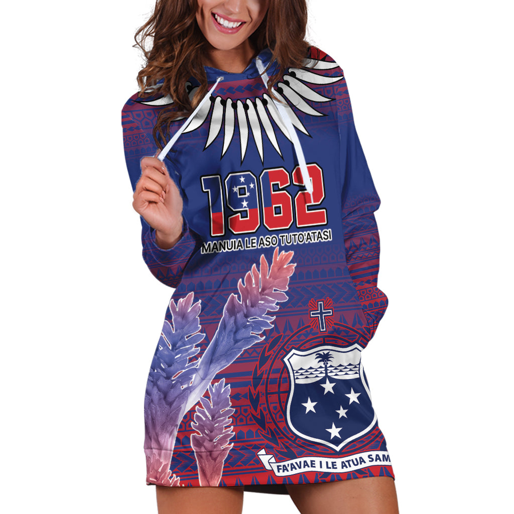 Custom Samoa 1962 Independence Day Custom Hoodie Dress Manuia le Aso Tuto'atasi Ula Nifo Blue Art