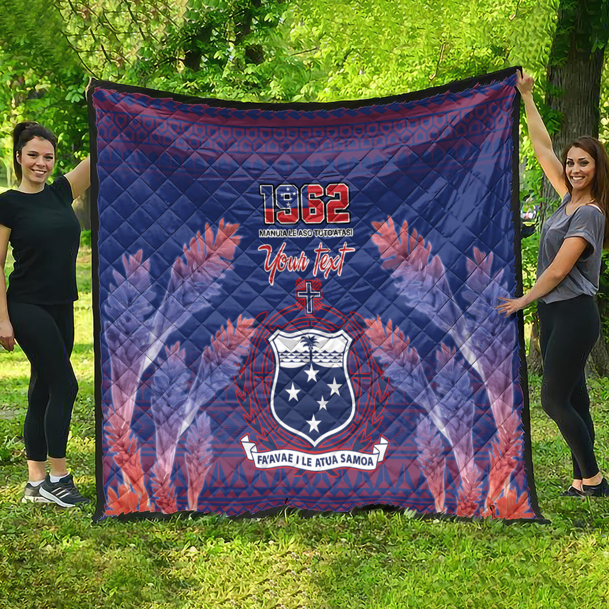 Custom Samoa 1962 Independence Day Custom Quilt Manuia le Aso Tuto'atasi Ula Nifo Blue Art