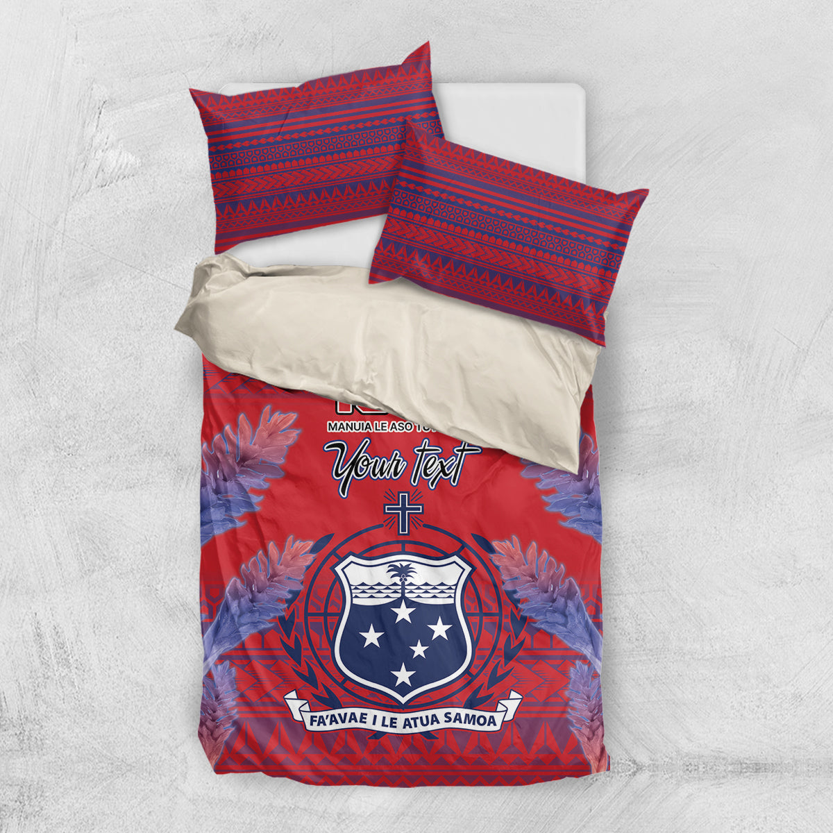 Custom Samoa 1962 Independence Day Custom Bedding Set Manuia le Aso Tuto'atasi Ula Nifo Red Art
