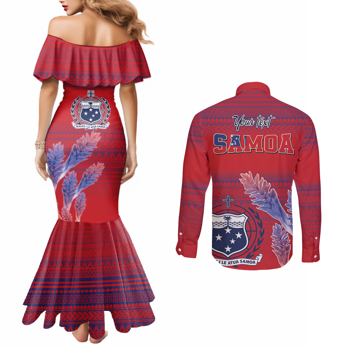 Custom Samoa 1962 Independence Day Custom Couples Matching Mermaid Dress and Long Sleeve Button Shirt Manuia le Aso Tuto'atasi Ula Nifo Red Art