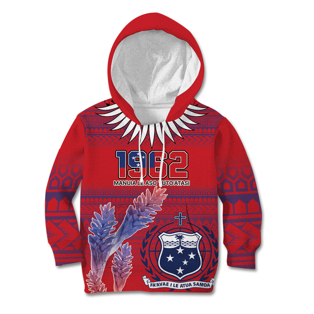 Custom Samoa 1962 Independence Day Custom Kid Hoodie Manuia le Aso Tuto'atasi Ula Nifo Red Art