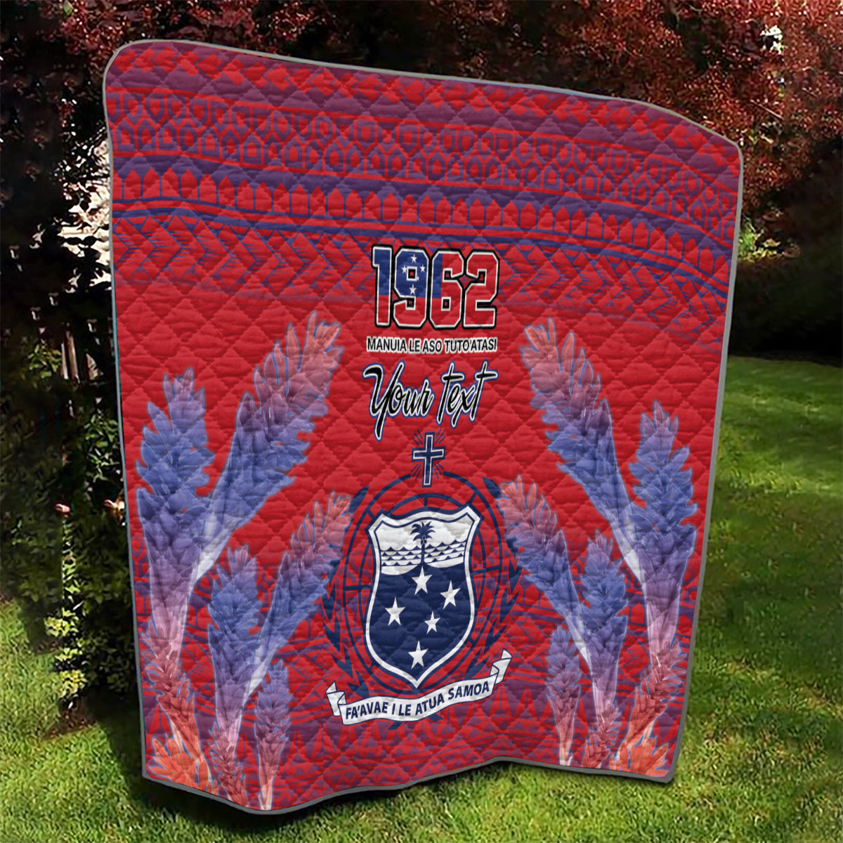 Custom Samoa 1962 Independence Day Custom Quilt Manuia le Aso Tuto'atasi Ula Nifo Red Art
