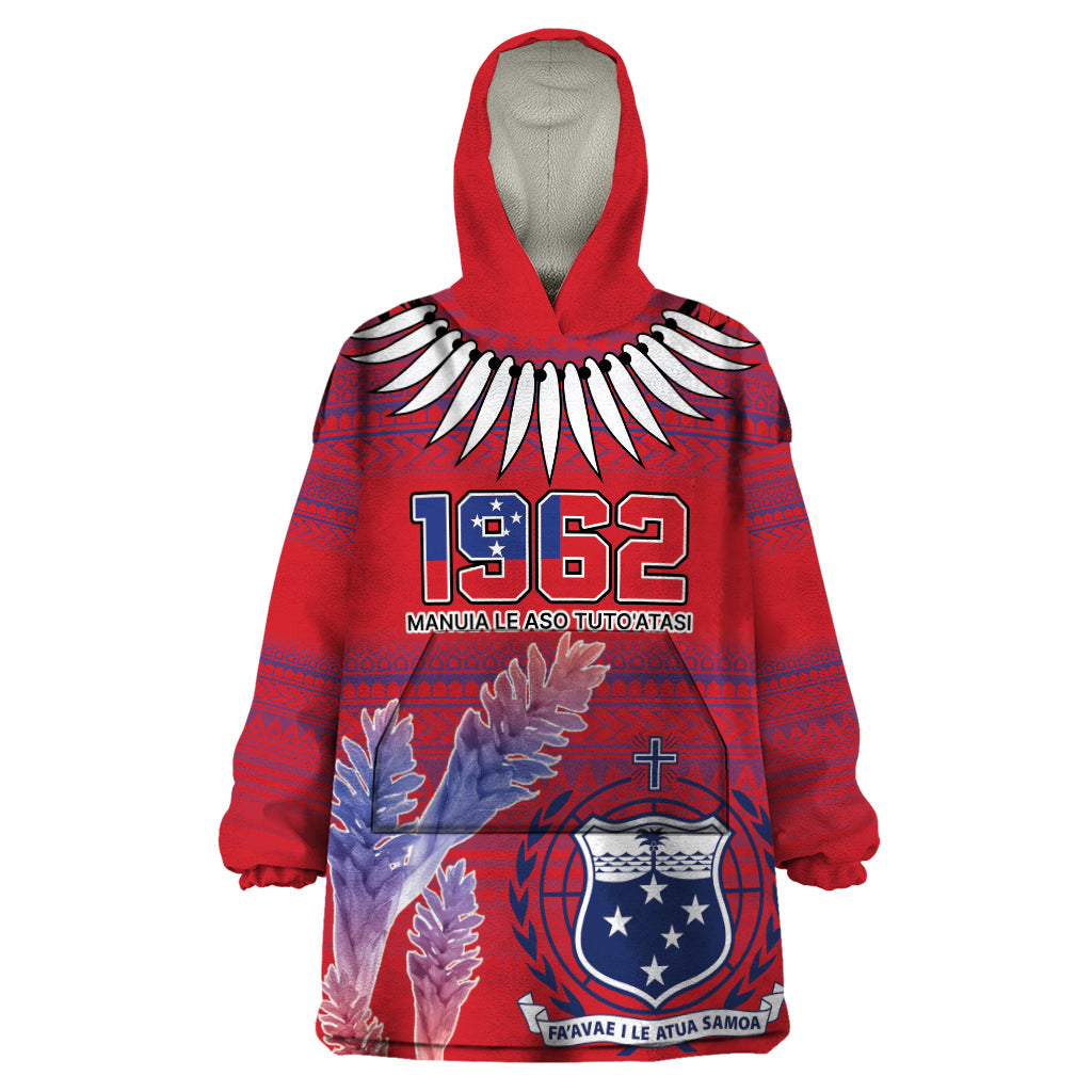 Custom Samoa 1962 Independence Day Custom Wearable Blanket Hoodie Manuia le Aso Tuto'atasi Ula Nifo Red Art