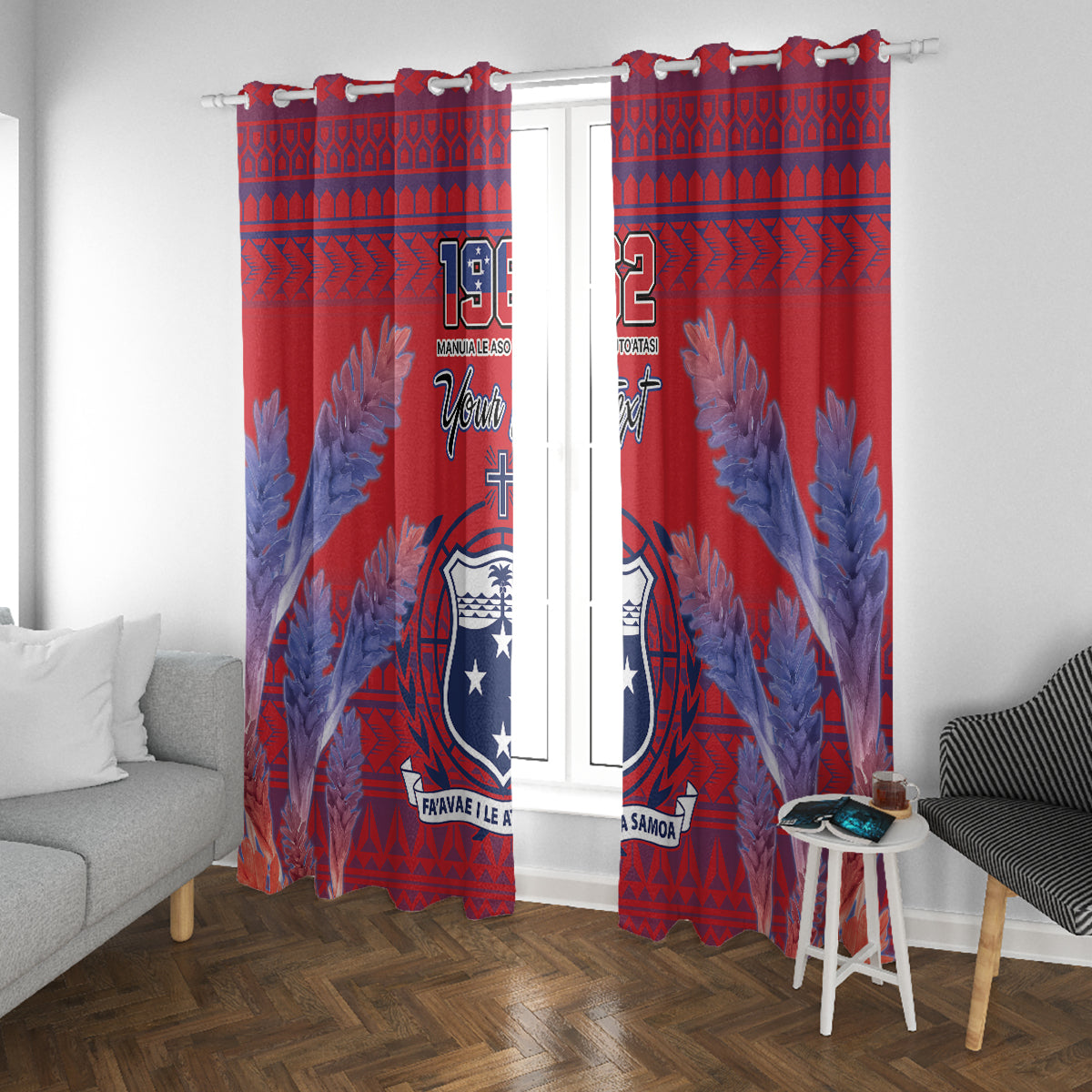 Custom Samoa 1962 Independence Day Custom Window Curtain Manuia le Aso Tuto'atasi Ula Nifo Red Art