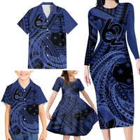 Custom Samoa 62nd Manuia le Aso Tuto'atasi Family Matching Long Sleeve Bodycon Dress and Hawaiian Shirt Samoan Tatau Blue Art