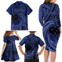 Custom Samoa 62nd Manuia le Aso Tuto'atasi Family Matching Long Sleeve Bodycon Dress and Hawaiian Shirt Samoan Tatau Blue Art