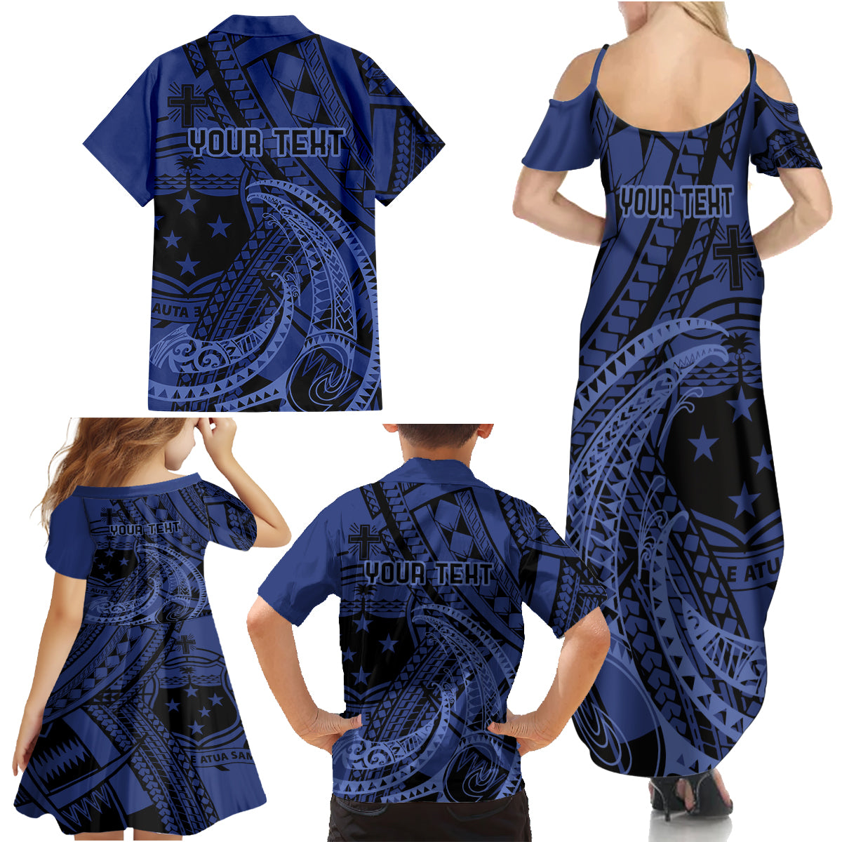 Custom Samoa 62nd Manuia le Aso Tuto'atasi Family Matching Summer Maxi Dress and Hawaiian Shirt Samoan Tatau Blue Art