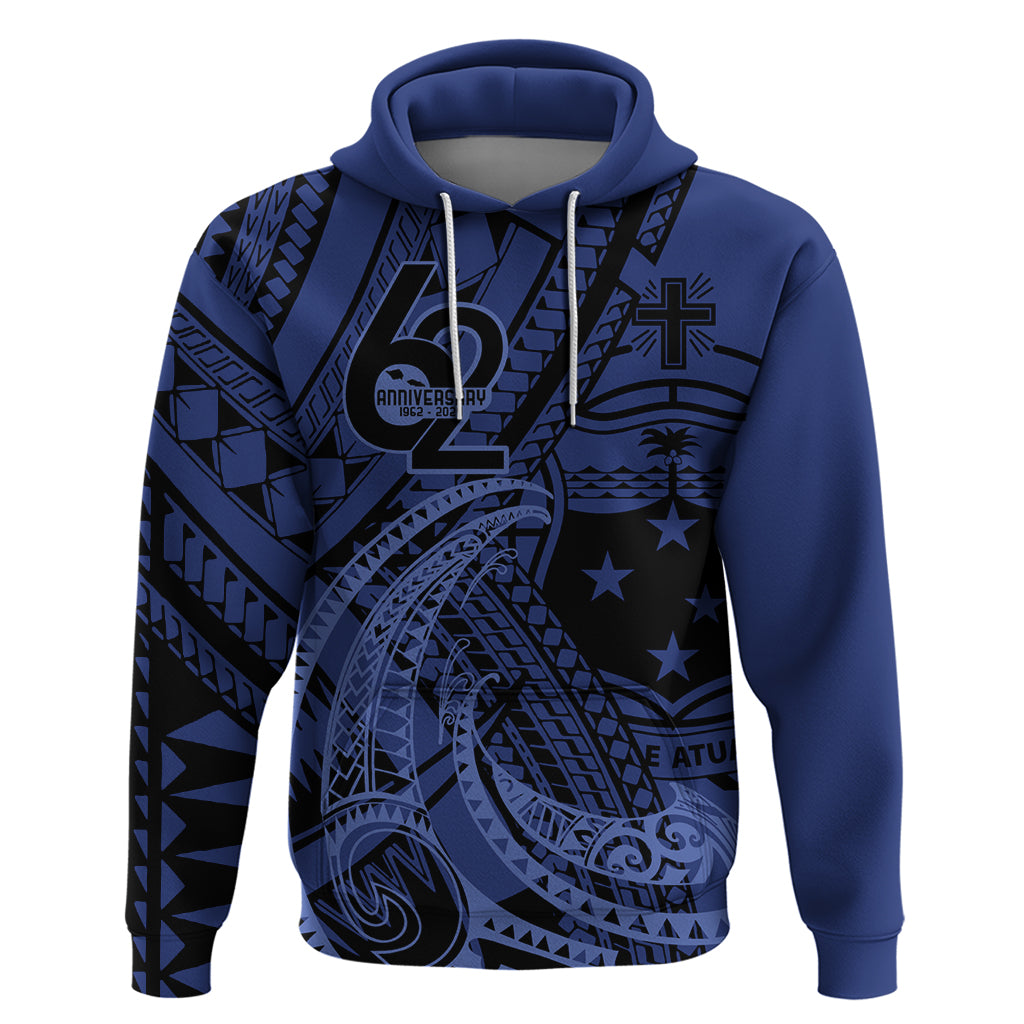 Custom Samoa 62nd Manuia le Aso Tuto'atasi Hoodie Samoan Tatau Blue Art