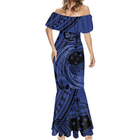 Custom Samoa 62nd Manuia le Aso Tuto'atasi Mermaid Dress Samoan Tatau Blue Art