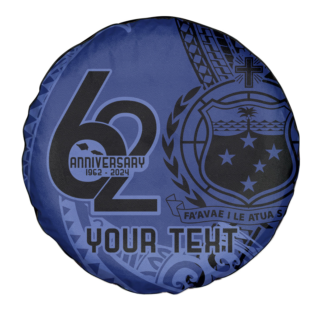 Custom Samoa 62nd Manuia le Aso Tuto'atasi Spare Tire Cover Samoan Tatau Blue Art