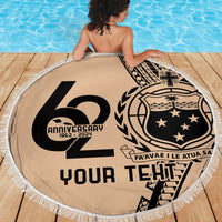 Custom Samoa Manuia le 62 Tausaga O le Tuto’atasi Beach Blanket Samoan Tatau Beige Art