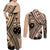 Custom Samoa Manuia le 62 Tausaga O le Tuto’atasi Couples Matching Off Shoulder Maxi Dress and Long Sleeve Button Shirt Samoan Tatau Beige Art