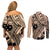 Custom Samoa Manuia le 62 Tausaga O le Tuto’atasi Couples Matching Off Shoulder Short Dress and Long Sleeve Button Shirt Samoan Tatau Beige Art