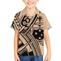 Custom Samoa Manuia le 62 Tausaga O le Tuto’atasi Family Matching Off The Shoulder Long Sleeve Dress and Hawaiian Shirt Samoan Tatau Beige Art
