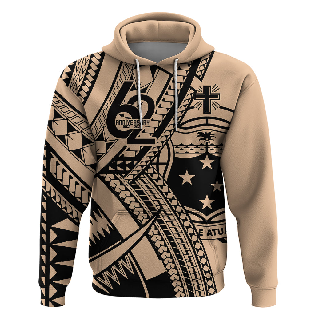 Custom Samoa Manuia le 62 Tausaga O le Tuto’atasi Hoodie Samoan Tatau Beige Art