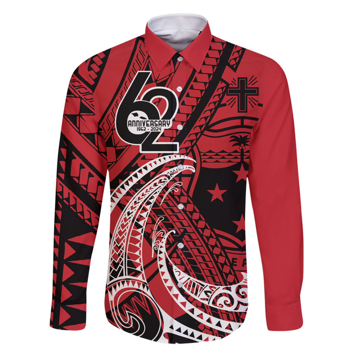 Custom Samoa Manuia le 62 Tausaga O le Tuto’atasi Family Matching Long Sleeve Bodycon Dress and Hawaiian Shirt Samoan Tatau Red Art