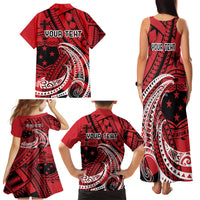 Custom Samoa Manuia le 62 Tausaga O le Tuto’atasi Family Matching Tank Maxi Dress and Hawaiian Shirt Samoan Tatau Red Art