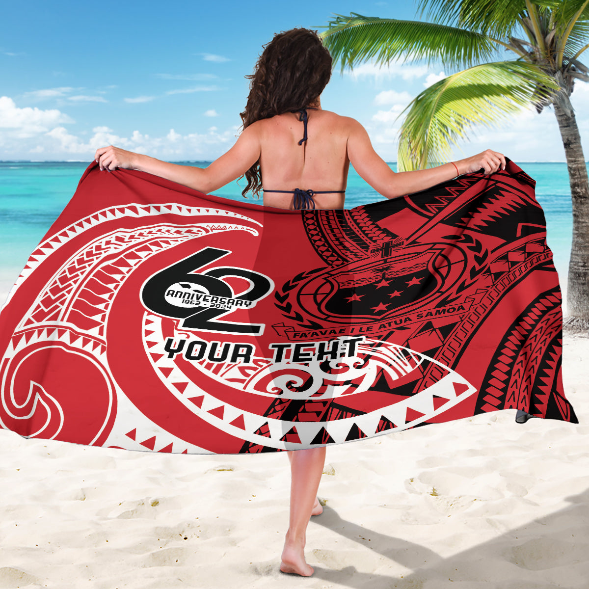 Custom Samoa Manuia le 62 Tausaga O le Tuto’atasi Sarong Samoan Tatau Red Art
