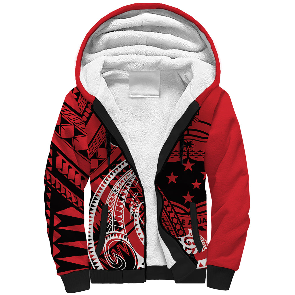 Custom Samoa Manuia le 62 Tausaga O le Tuto’atasi Sherpa Hoodie Samoan Tatau Red Art