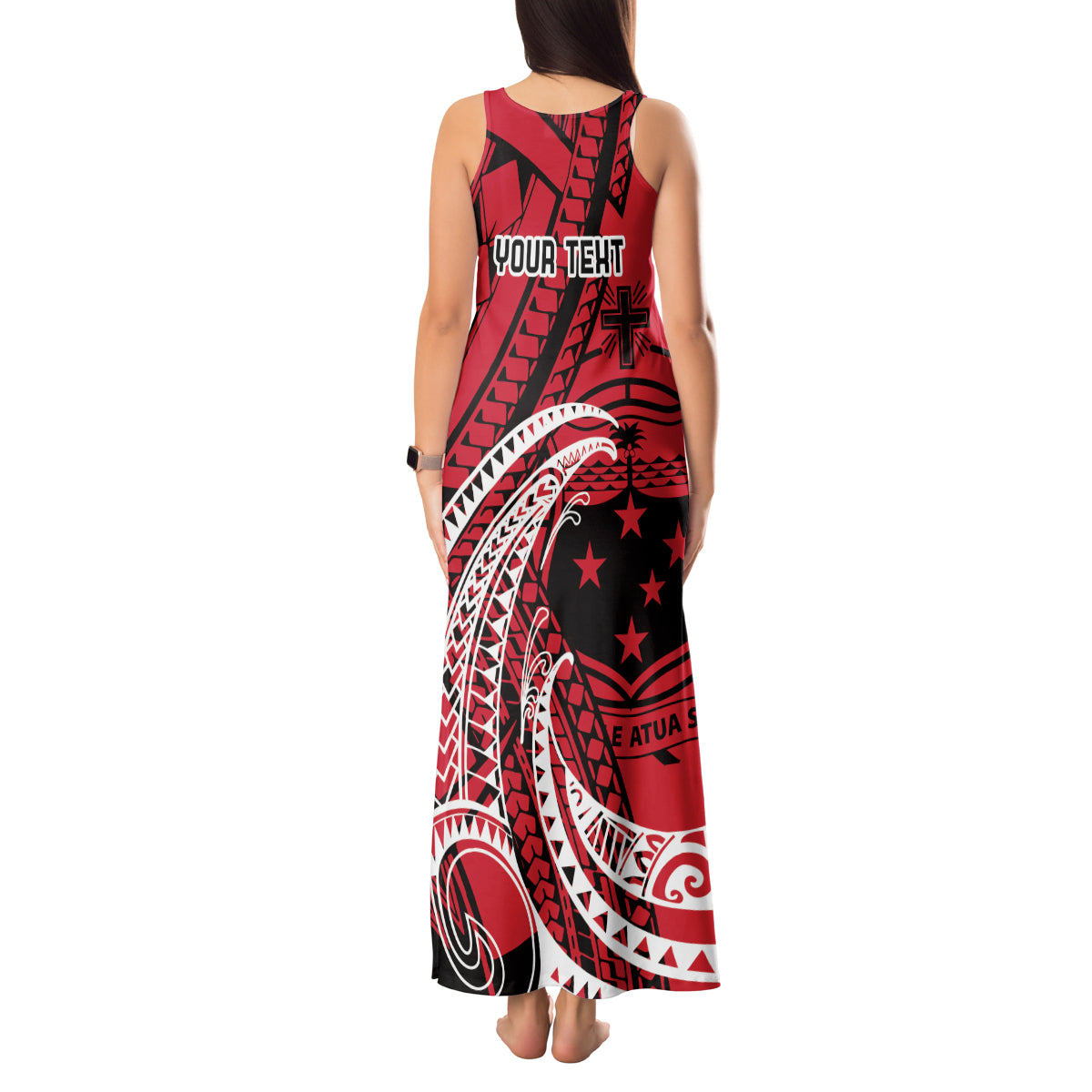 Custom Samoa Manuia le 62 Tausaga O le Tuto’atasi Tank Maxi Dress Samoan Tatau Red Art