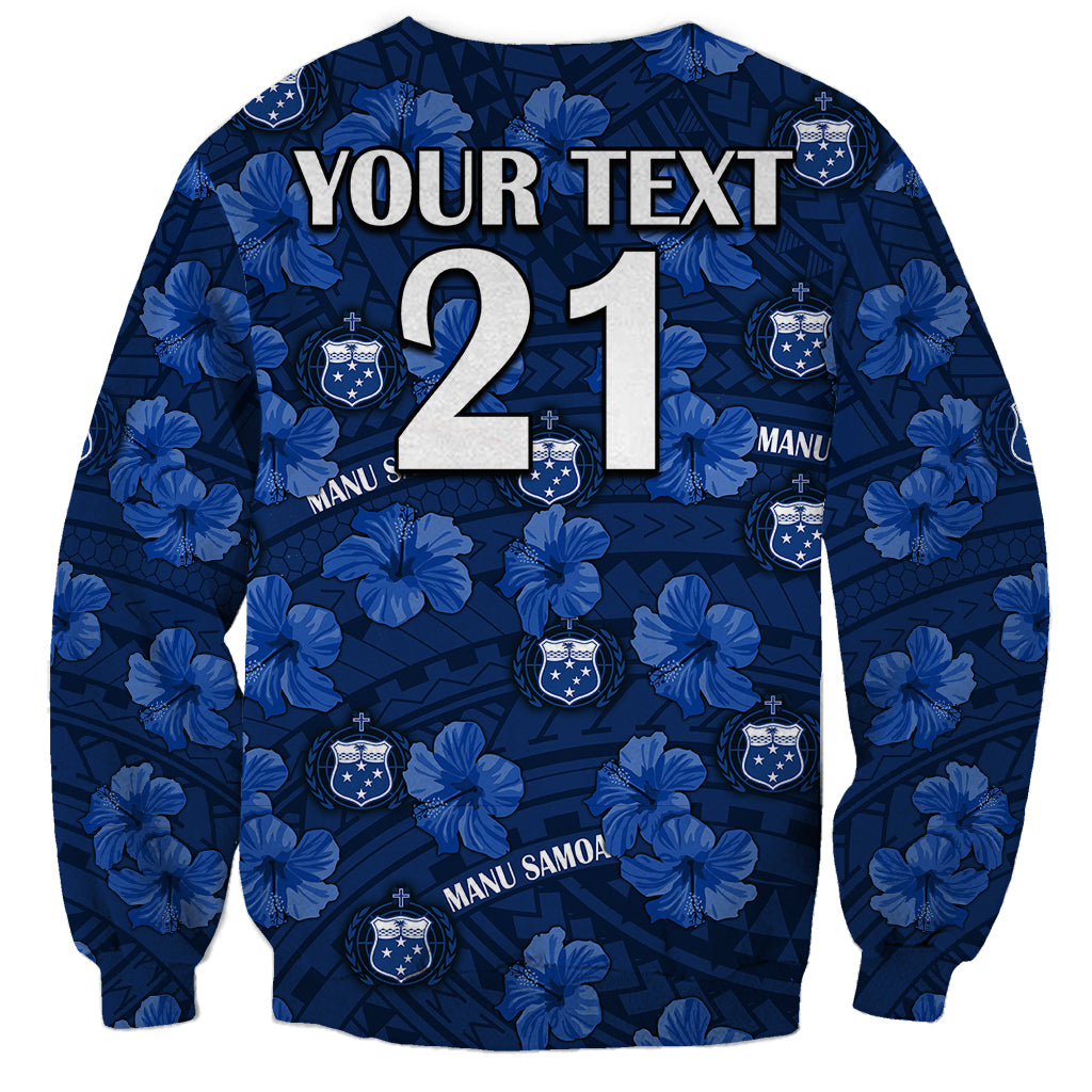 (Custom Text And Number) Manu Samoa Rugby Sweatshirt Polynesian Style With Hibiscus LT9 - Polynesian Pride
