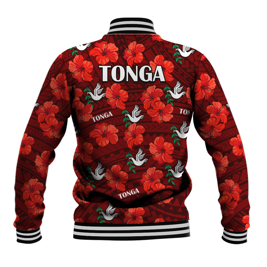 Tonga Rugby Baseball Jacket Polynesian Style With Hibiscus LT9 - Polynesian Pride