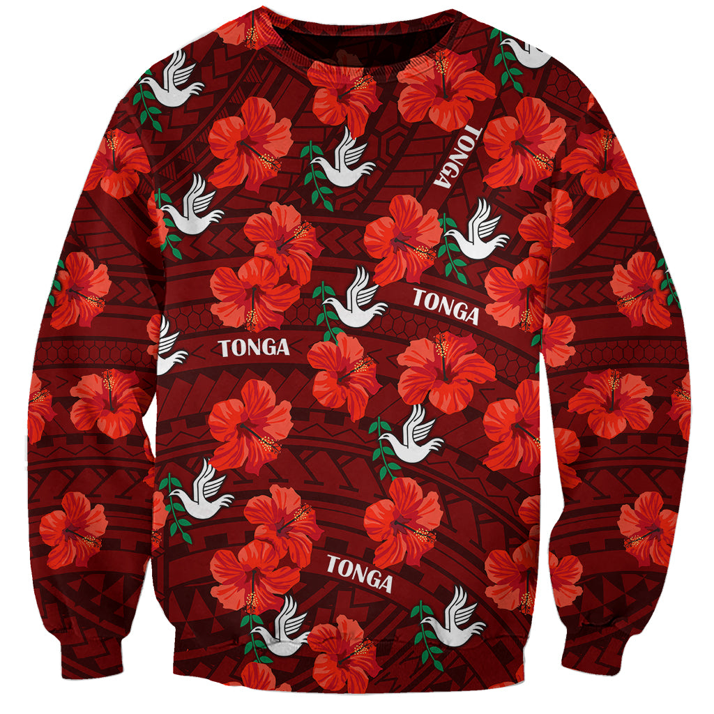 Tonga Rugby Sweatshirt Polynesian Style With Hibiscus LT9 Unisex Red - Polynesian Pride