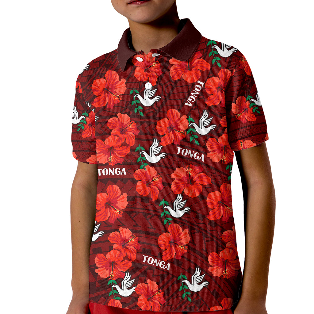 (Custom Text And Number) Tonga Rugby Kid Polo Shirt Polynesian Style With Hibiscus LT9 Kid Red - Polynesian Pride