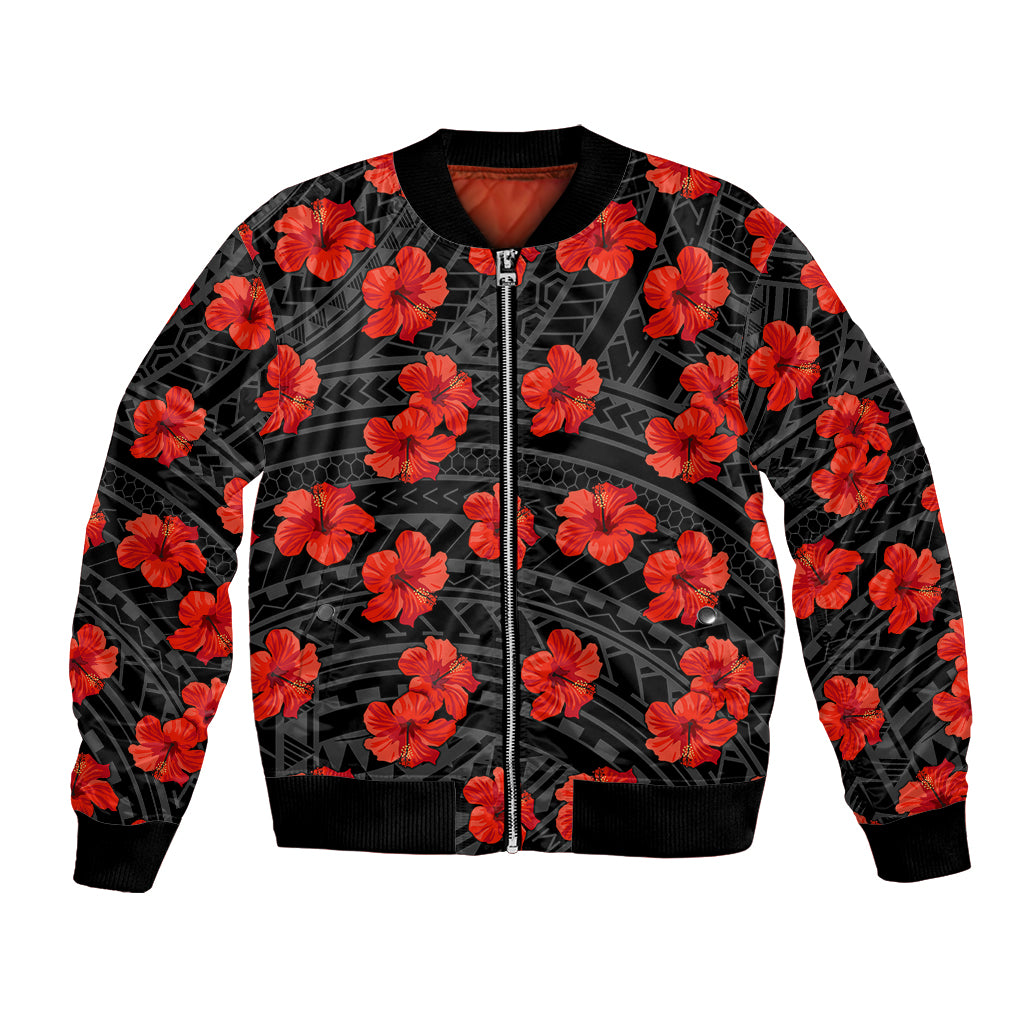 Polynesian Pride Hawaii Style With Hibiscus Bomber Jacket Black LT9 Unisex Black - Polynesian Pride