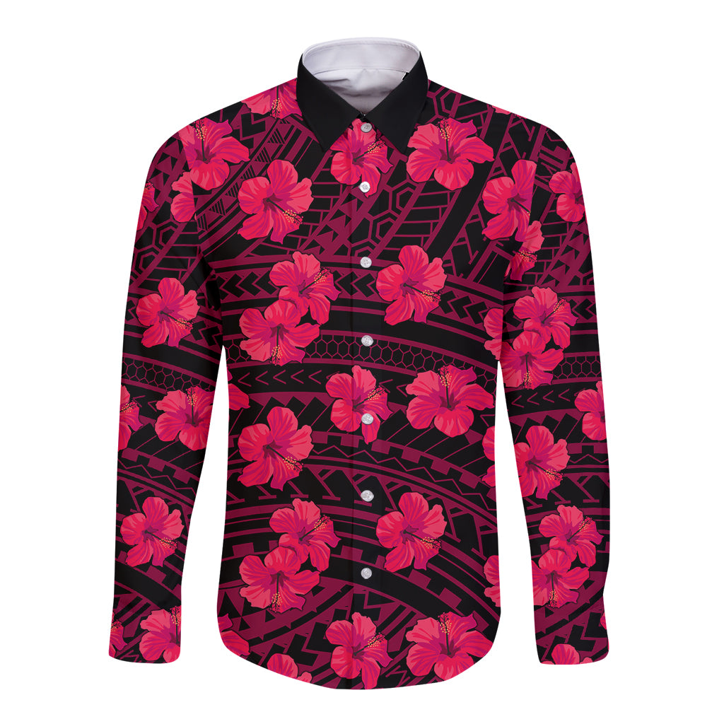 Polynesian Pride Hawaii Style With Hibiscus Long Sleeve Button Shirt Pink LT9 Unisex Pink - Polynesian Pride