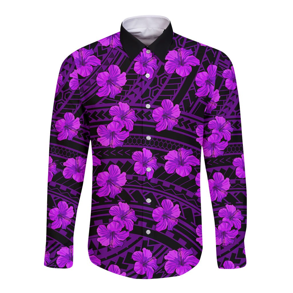 Polynesian Pride Hawaii Style With Hibiscus Long Sleeve Button Shirt Purple LT9 Unisex Purple - Polynesian Pride