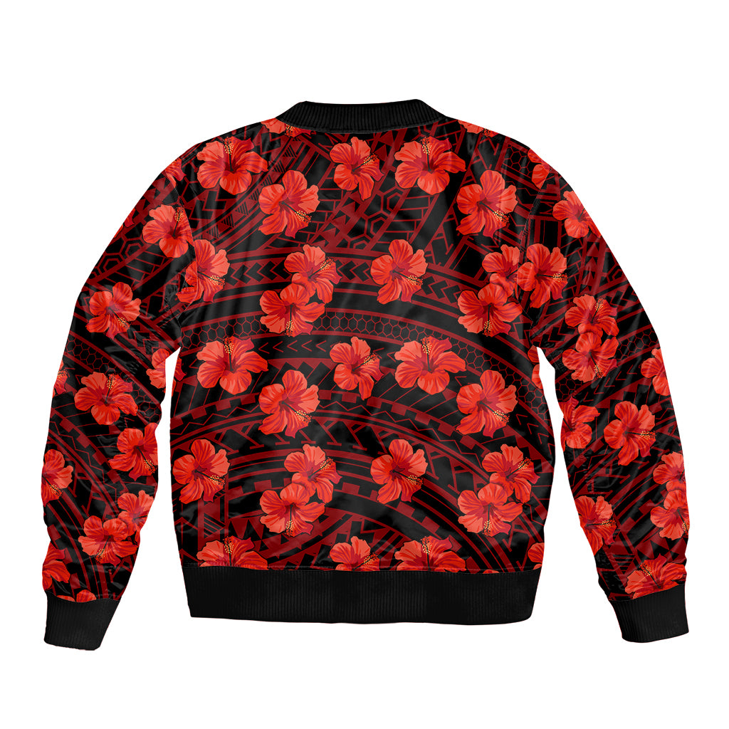 Polynesian Pride Hawaii Style With Hibiscus Sleeve Zip Bomber Jacket Red LT9 - Polynesian Pride