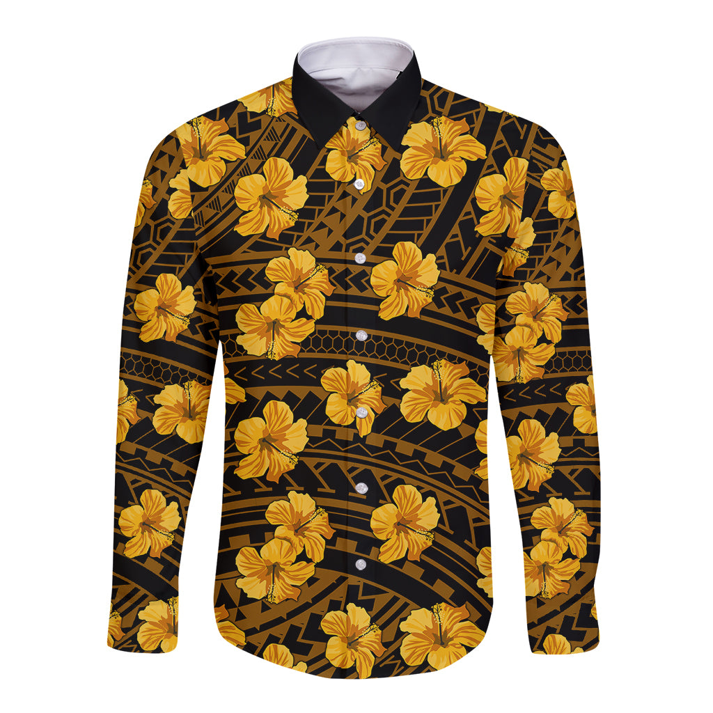 Polynesian Pride Hawaii Style With Hibiscus Long Sleeve Button Shirt Yellow LT9 Unisex Yellow - Polynesian Pride