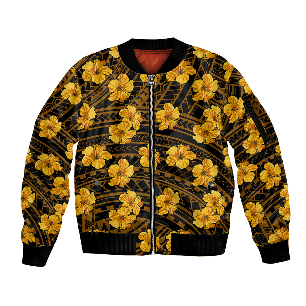 Polynesian Pride Hawaii Style With Hibiscus Sleeve Zip Bomber Jacket Yellow LT9 Unisex Yellow - Polynesian Pride