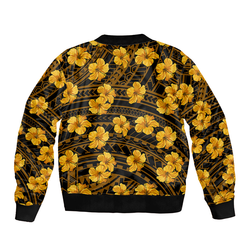 Polynesian Pride Hawaii Style With Hibiscus Sleeve Zip Bomber Jacket Yellow LT9 - Polynesian Pride