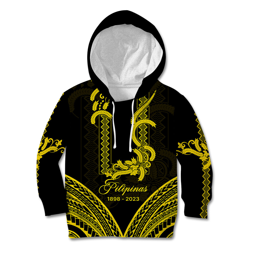 Philippines Independence Day Kid Hoodie Pechera With Side Barong Patterns LT9 Hoodie Black - Polynesian Pride