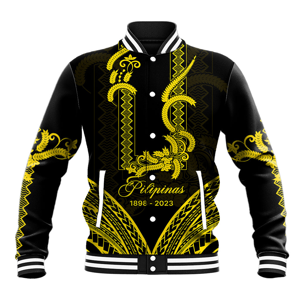 Personalised Philippines Independence Day Baseball Jacket Pechera With Side Barong Patterns LT9 Unisex Black - Polynesian Pride