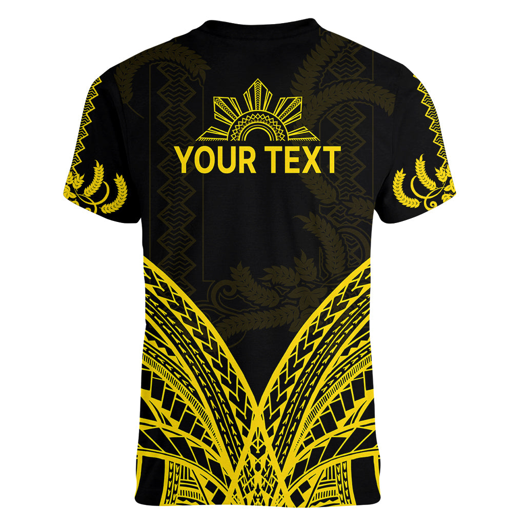 Personalised Philippines Independence Day Women V Neck T Shirt Pechera With Side Barong Patterns LT9 - Polynesian Pride