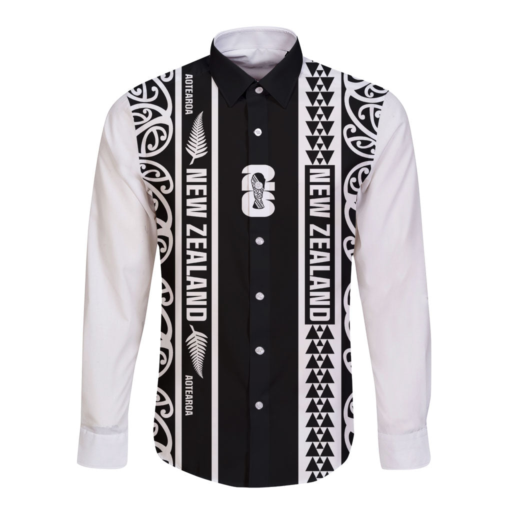 Custom New Zealand Football White Fern Supporter Long Sleeve Button Shirt LT9 Unisex Black - Polynesian Pride