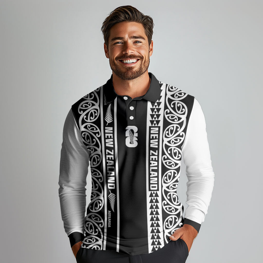 Custom New Zealand Football White Fern Supporter Long Sleeve Polo Shirt LT9 - Polynesian Pride