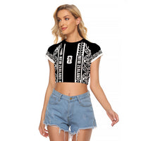 Custom New Zealand Football White Fern Supporter Raglan Cropped T Shirt LT9 Female Black - Polynesian Pride